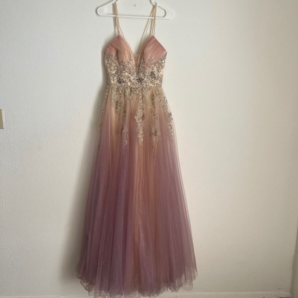 Camille La Vie Blush Pink Prom Dress Y2K Fairycore Formal Beaded coquette Size 2